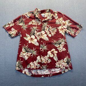 Breakwater Silk Floral Red‎ Button Up Short Sleeve Hawaiian Collar Shirt Large
